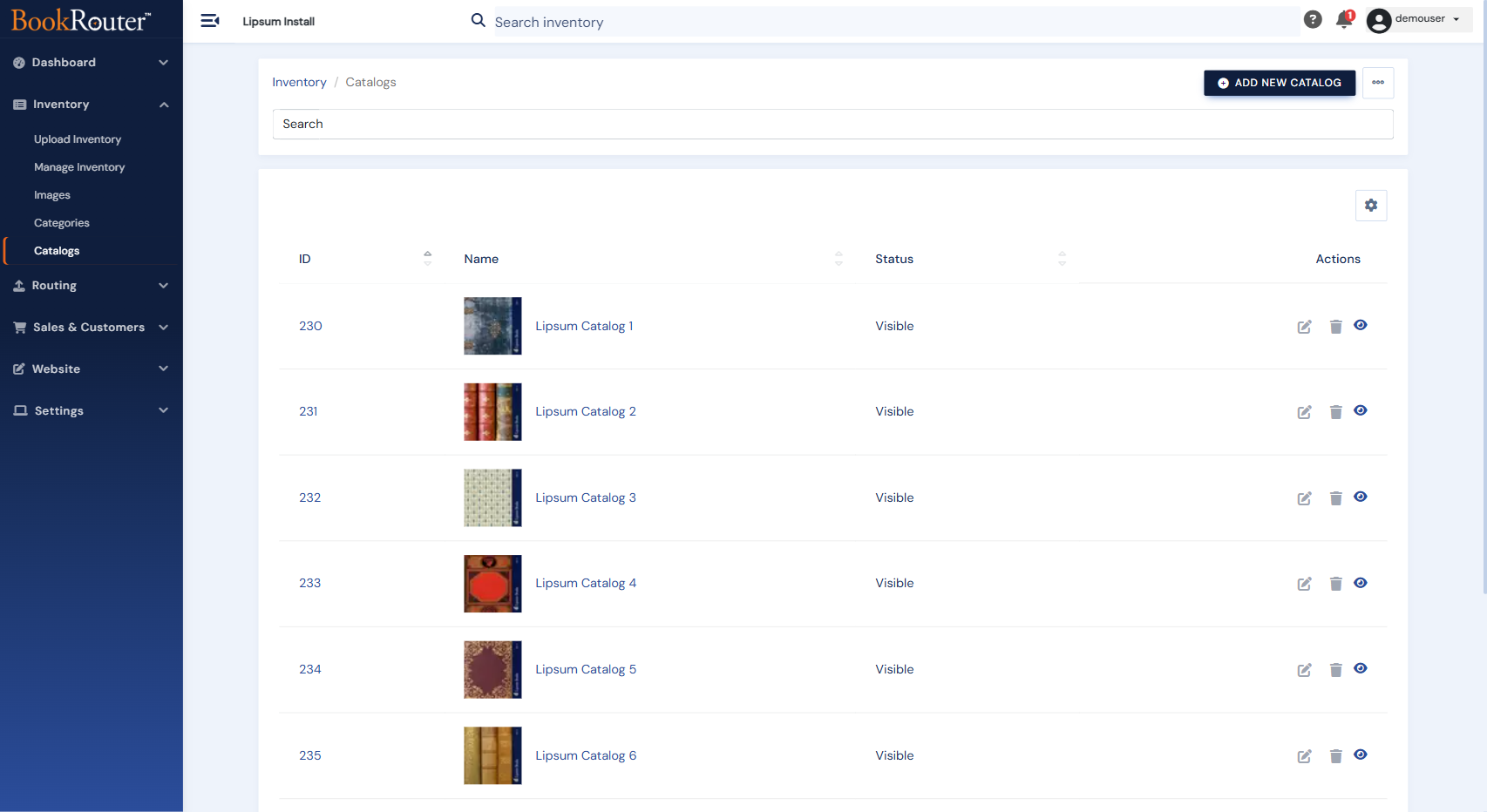 The Catalogs list