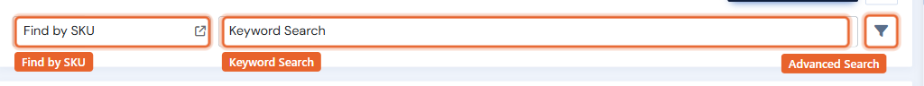 The Find by SKU box, Keyword Search box, and the Advanced Search filter icon