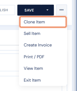 The more-options menu with Clone Item highlighted