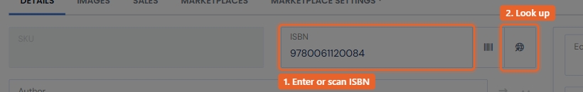 The ISBN field on the Add Item form with the lookup (globe) button beside it