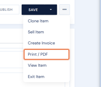 The edit page ... menu with Print / PDF highlighted